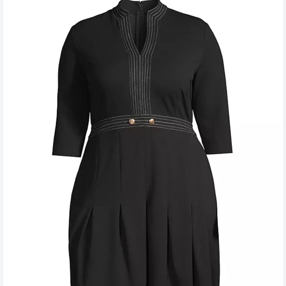 Ming Wang Pleated Knee-Length Dress Black Dress Size Small